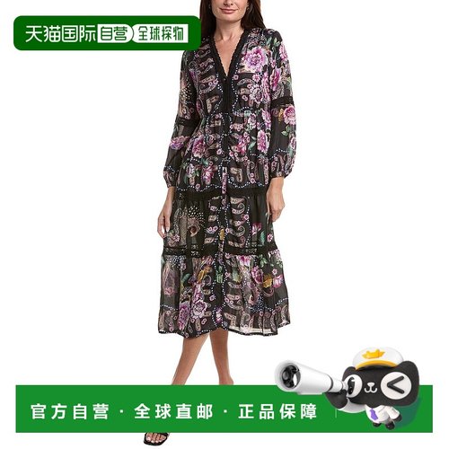 自营Johnny Was womens  Leda Silk Dress, s, Black - black 美