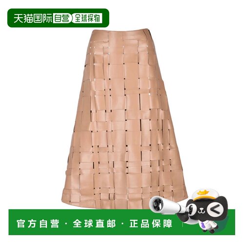 自营a.w.a.k.e. mode米色长款喇叭形编织涤纶短裙-中性色 美国奥