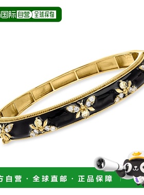 自营 Ross-Simons 白色托帕石和黑色珐琅大黄蜂手镯 - 7.5 英寸