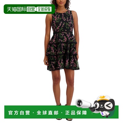 自营Kensie Embroidered Mesh Mini Dress - black 美国奥莱直发