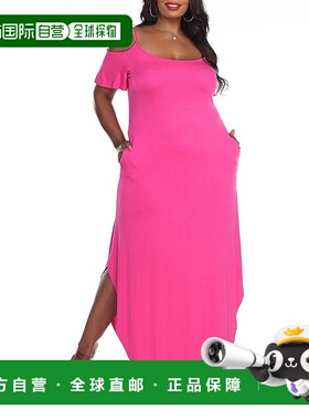 自营 white mark白色Mark Lexi Maxi连衣裙女式紫红色冷肩弧形下F