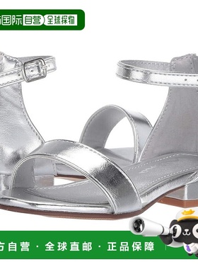 自营Nina Hidi-T女式凉鞋银色金属脚踝带块鞋跟RHS3940-银色 美国