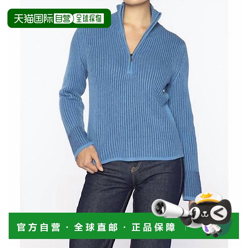 自营kinross cashmerePlaited Rib Zip Mock Sweater In Imperial