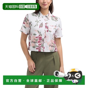 桃花 自营Ellen 带褶边细节 纽扣前襟衬衫 美国奥莱直 Tracy女式