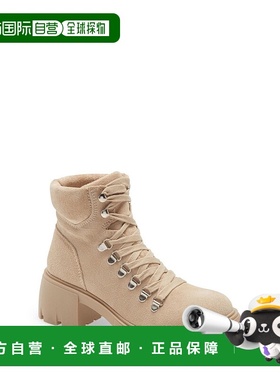 自营Steve Madden Hint Boots女式沙绒系带块跟脚踝JOBB205-米色