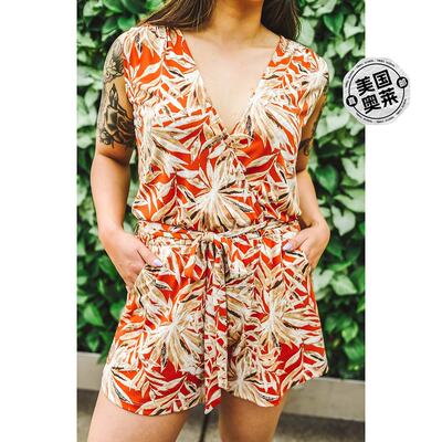 veronica mDonna Romper In Rust Palm Print rust palm print 【