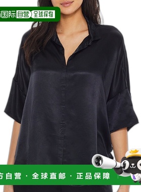 自营PJ Harlow 女士 Fran 缎面缺口领睡衣上衣 - 黑色 美国奥莱直