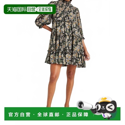自营cinq a septCosmo Flowers橄榄色连衣裙，黑色/伦敦雾色 美国