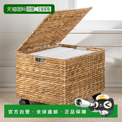 自营happimessAshton 经典农舍手工编织风信子滚动文件篮，带盖和