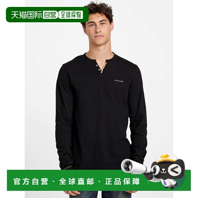 自营guessRicardo Long-Sleeve Henley Tee - black 美国奥莱直发