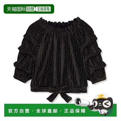 自营 Habitual Velour Gathered Sleeves Top - black 美国奥莱直