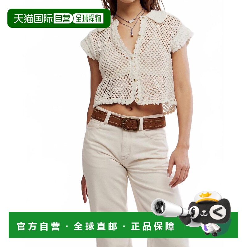 自营free peopleLily Crochet Short Sleeve Top In Cream - crea