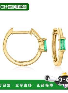 自营 14 克拉黄金 Ross-Simons 祖母绿 Huggie 圈形耳环 - 绿色