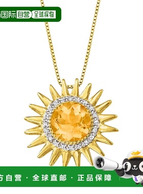 自营 ross-simons罗斯-西蒙斯黄水晶和。 18kt 金钻石太阳吊坠项