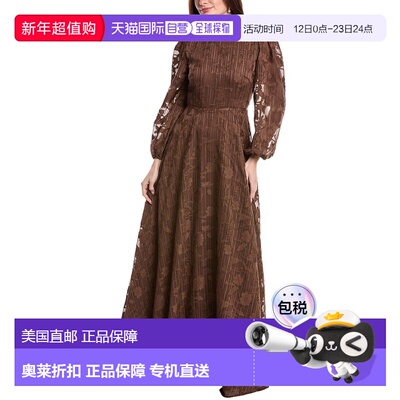 自营Rene Ruiz Bishop Sleeve Ornate Texture Empire Gown - bro