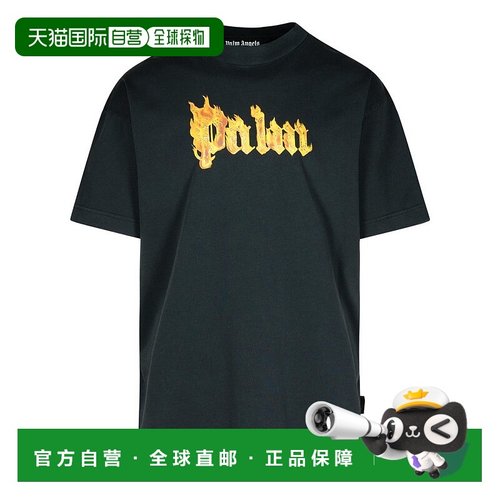 自营 palm angelsBurning Palm' Black Cotton Oversize T-Shirt