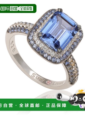 自营 Suzy Levian 纯银蓝色蓝宝石钻石口音光环戒指 - 蓝色 美国