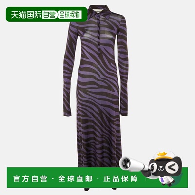 自营Palm Angels Purple Zebra Print Jersey Maxi Polo Dress -