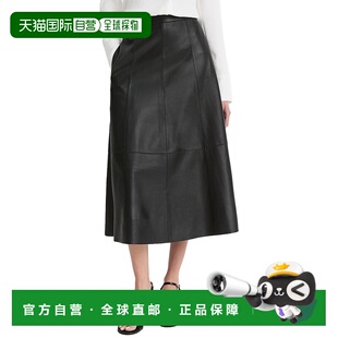 自营Vince中腰喇叭皮裙-黑色 美国奥莱直发