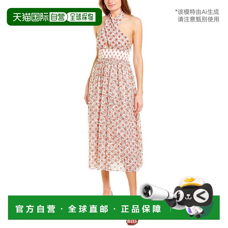 自营Ash & Eden Mira 挂脖长早秋新款连衣裙 红色 美国奥莱直发