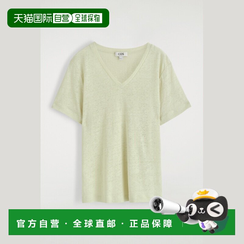 自营COS 女士亚麻V领T恤女装图片