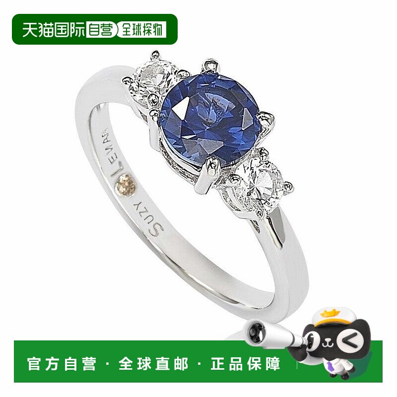 自营 Suzy Levian 纯银蓝宝石和钻石口音订婚戒指 - 蓝色 美国奥