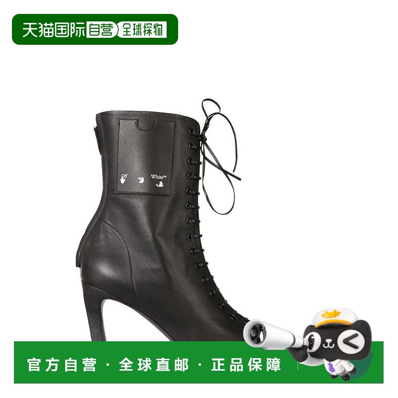 自营off-whiteLace-Up Black Leather Boots - black 美国奥莱直