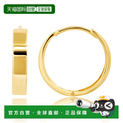 自营max + stone14K Yellow Gold 14mm Flat Style Huggie Hoop E
