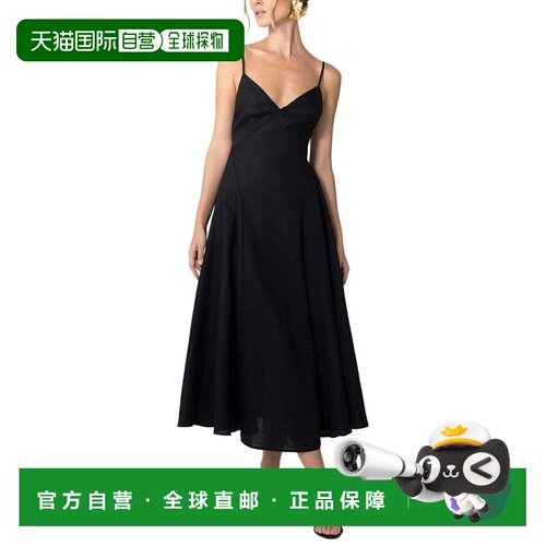 自营sau leeLee女孩亚麻连衣裙-黑色 美国奥莱直发吊带性感