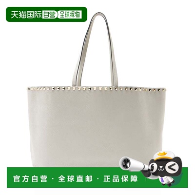 自营Valentino Grainy Calfskin Rockstud Tote - grey 美国奥莱