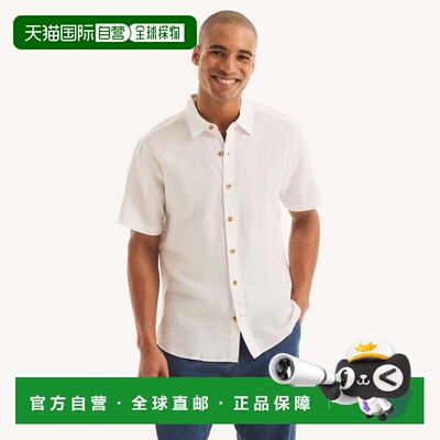 自营Nautica Mens Linen Short-Sleeve Shirt - bright white 美