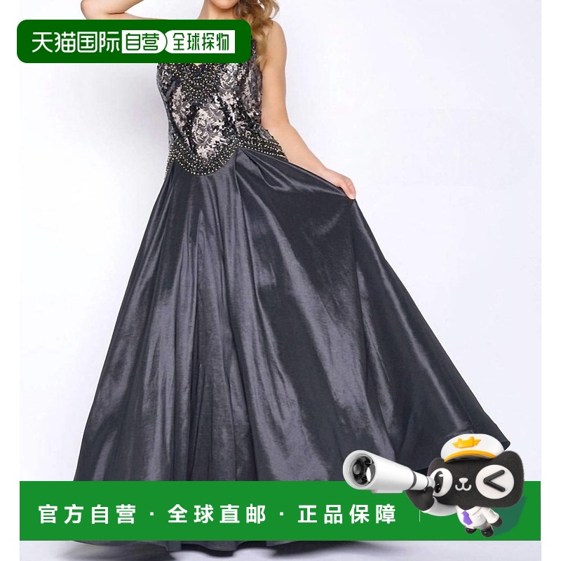 自营mac duggal闪亮塔夫绸修身喇叭舞会礼服 - 加大码 黑色/裸色