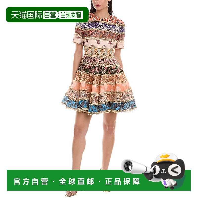 自营 Zimmermann Devi 亚麻迷你连衣裙 - 橙色 美国奥莱直发棉麻