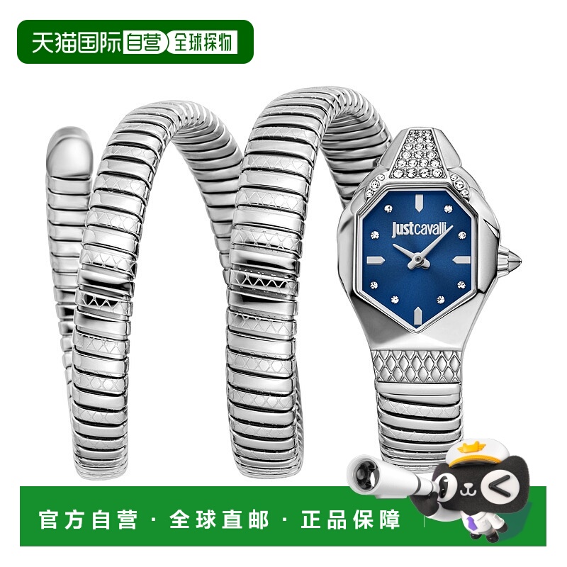 自营JUST CAVALLI Womens's Snake Watch, Silver Color Case, Da