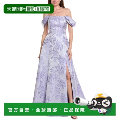自营Rene Ruiz露肩折叠领口质感礼服-紫色 美国奥莱直发