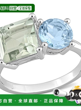 自营 mimi & max3 4/5 CT TGW 八角形绿色石英和天蓝色托帕石戒指