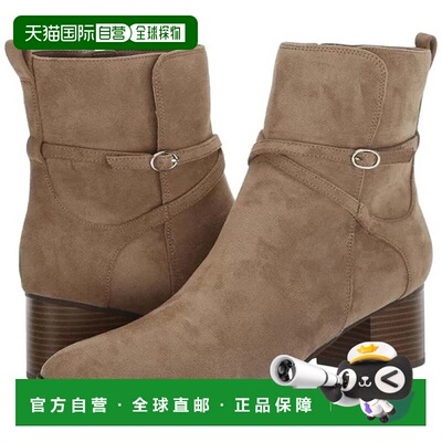 自营Anne Klein Moore靴子女士米色杏仁脚趾粗跟短靴LION588-米色
