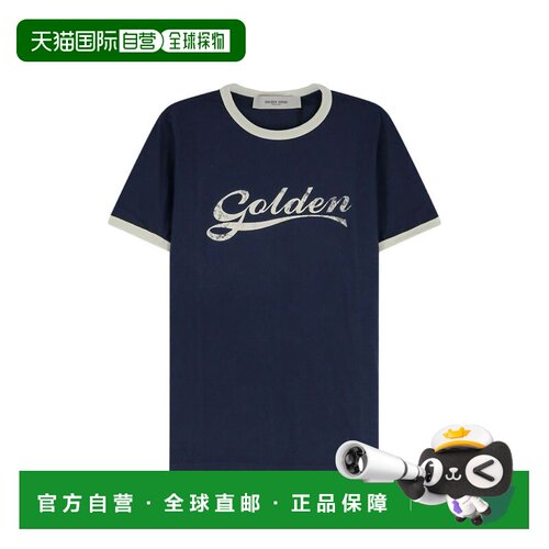 自营golden goose复古Script Logo短袖t恤-蓝色 美国奥莱直发