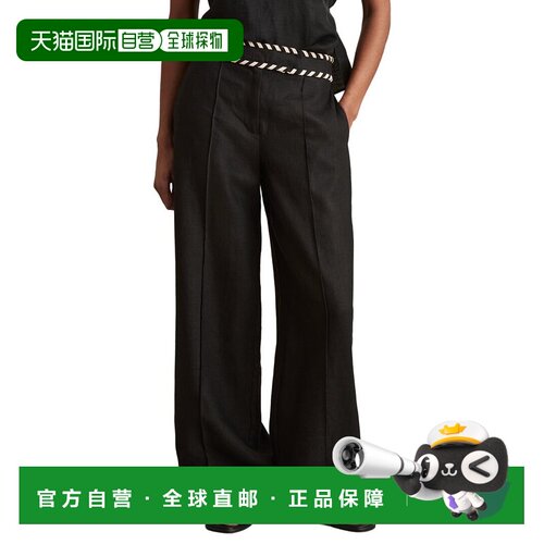 自营Reiss小鹿腰带亚麻阔腿裤-黑色 美国奥莱直发
