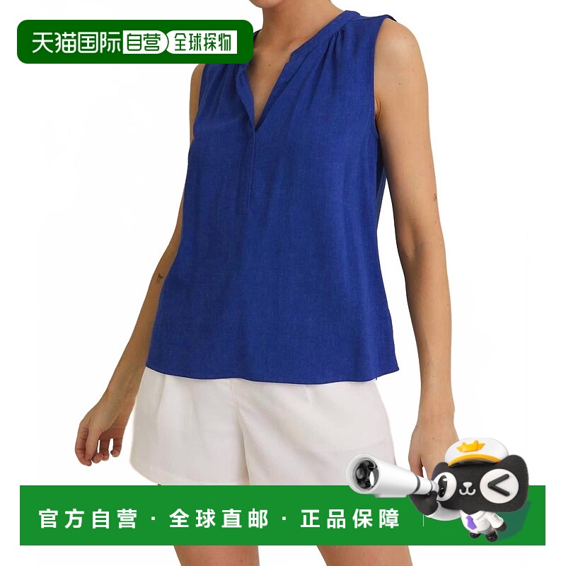 自营gilliCordelia V Neck Placket Sleeveless Top In Royal Blu