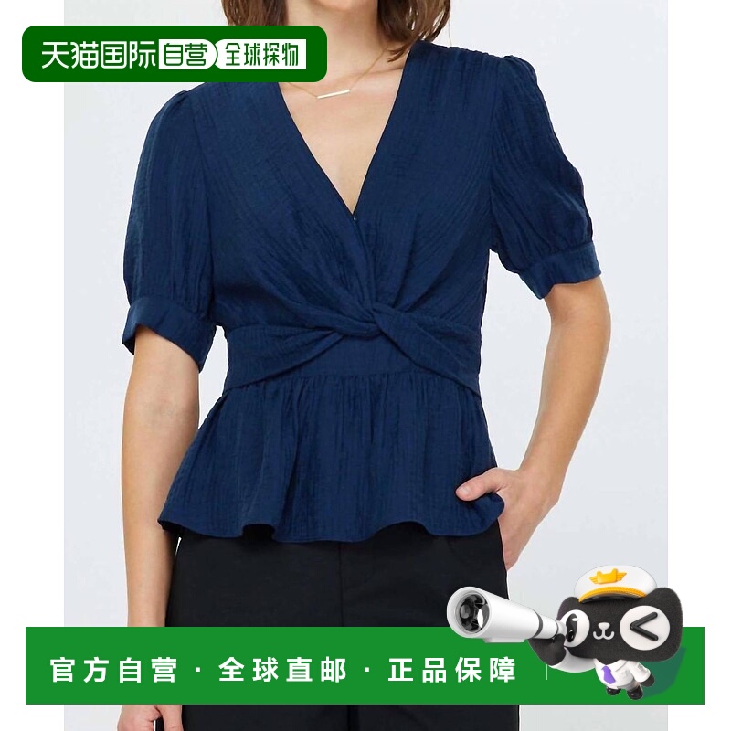 自营 current air海军蓝短袖扭曲细节衬衫-海军蓝 美国奥莱直发