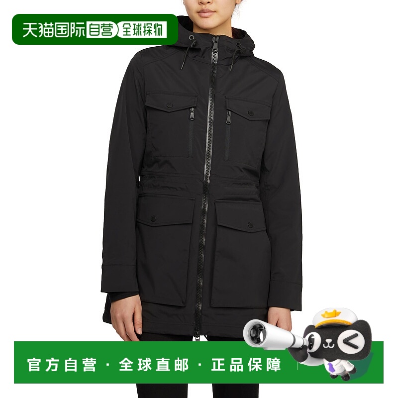 自营 Pajar 女士 Isla 混合材质可折叠雨衣，带固定兜帽 - 黑色