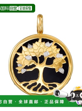 自营 Ross-Simons 黑色缟玛瑙生命之树吊坠 14 克拉黄金 - 黑色