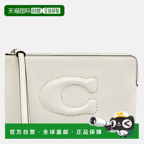 自营Coach Corner Zip Off White Leather Wristlet Pouch - whit