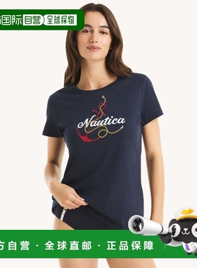 自营Nautica Womens Glitter Anchor Knot Graphic T-Shirt - nav