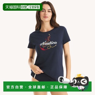 自营Nautica Womens Glitter Anchor Knot Graphic T-Shirt - nav