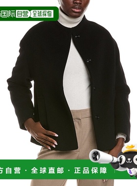 自营Cinzia Rocca Icons羊毛和羊绒混纺短外套-黑色 美国奥莱直发