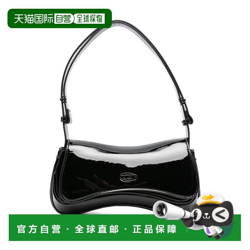 自营dieselCurved Black Polyurethane Clutch - black 美国奥莱