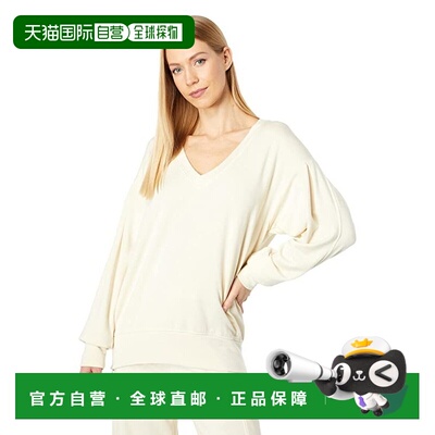 自营Sundry运动衫女式蛋壳褶袖V领套头衫SGN1601-白色 美国奥莱直