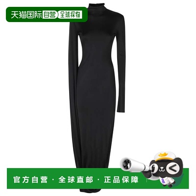 自营giuseppe di morabito黑色高领褶饰粘胶中长款连衣裙-黑色 美